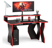 Стол компьютерный с надстройкой С-МД-СК5-1400Н, цвет венге/кромка красная, ШхГхВ 140х90х91(75) см. (Стол для геймера Краб-5 с надстройкой)