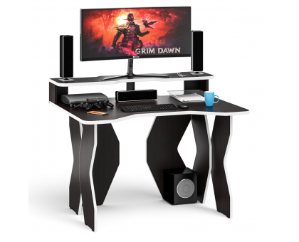 Стол компьютерный с надстройкой С-МД-СК6-1200Н, цвет венге/кромка белая, ШхГхВ 120х90х91(75) см. (Стол для геймера Краб-6 с надстройкой)